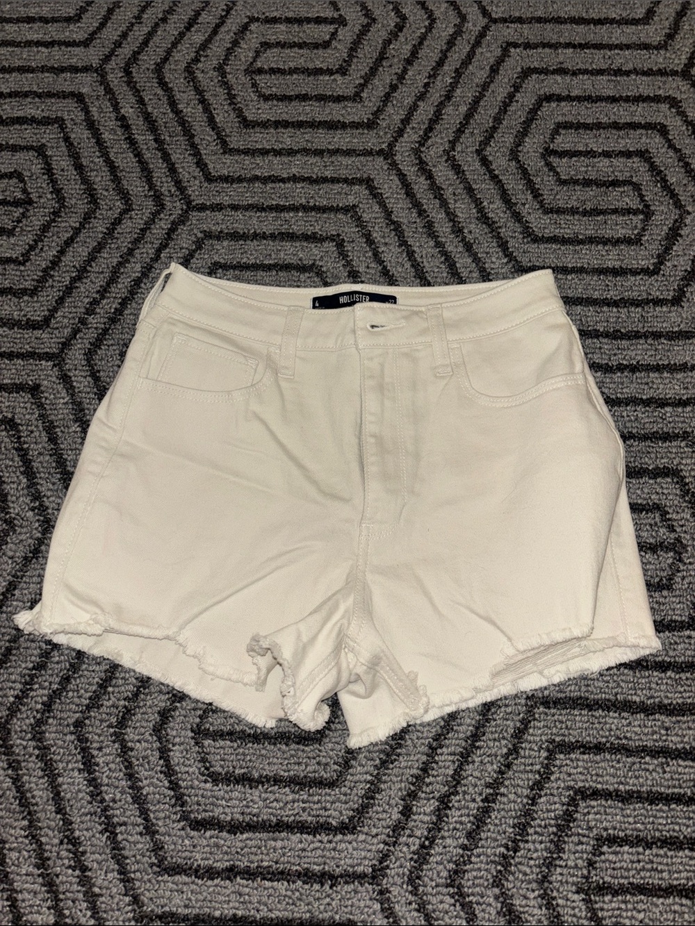 Hollister White High-Rise Frayed Denim Shorts